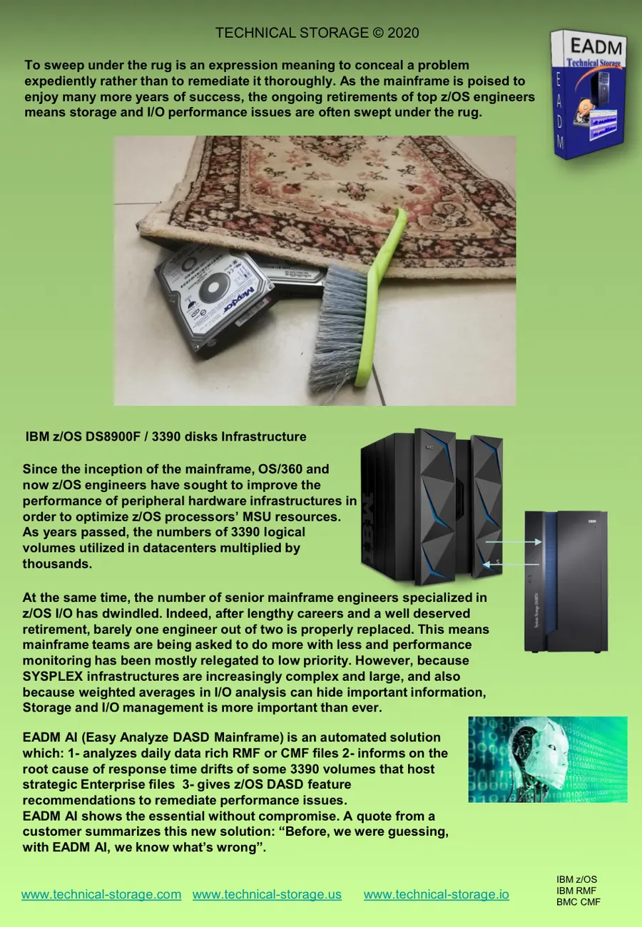 First page of the newsletter “With EADM AI 2020, Never Sweep z/OS Performance Issues Under The Rug Again”